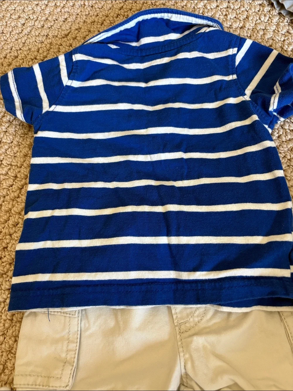 Baby Matching Set - Striped Polo with Tan Cargo Shorts 12 months - Picture 3 of 5